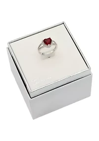 Silver Tone Halo Pavé Heart Ring