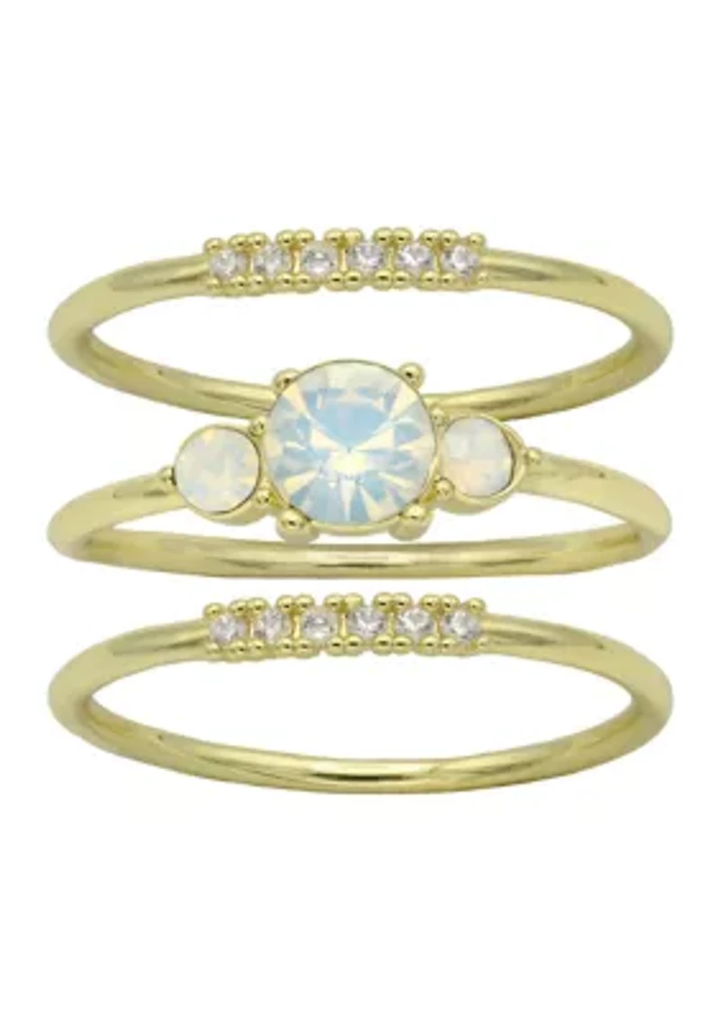 Gold Tone Opal Three Stone Band Ring Set