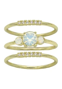 Gold Tone Opal Three Stone Band Ring Set