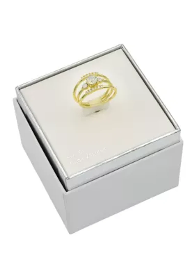 Gold Tone Opal Three Stone Band Ring Set