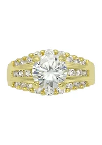 Gold Tone Cubic Zirconia Round Stone Wedding Set Ring