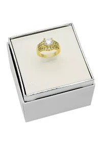 Gold Tone Cubic Zirconia Round Stone Wedding Set Ring