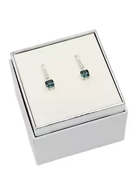 Silver Tone Blue Square Stone Drop Earrings