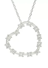 Silver Tone Cubic Zirconia Open Heart Pendant Necklace