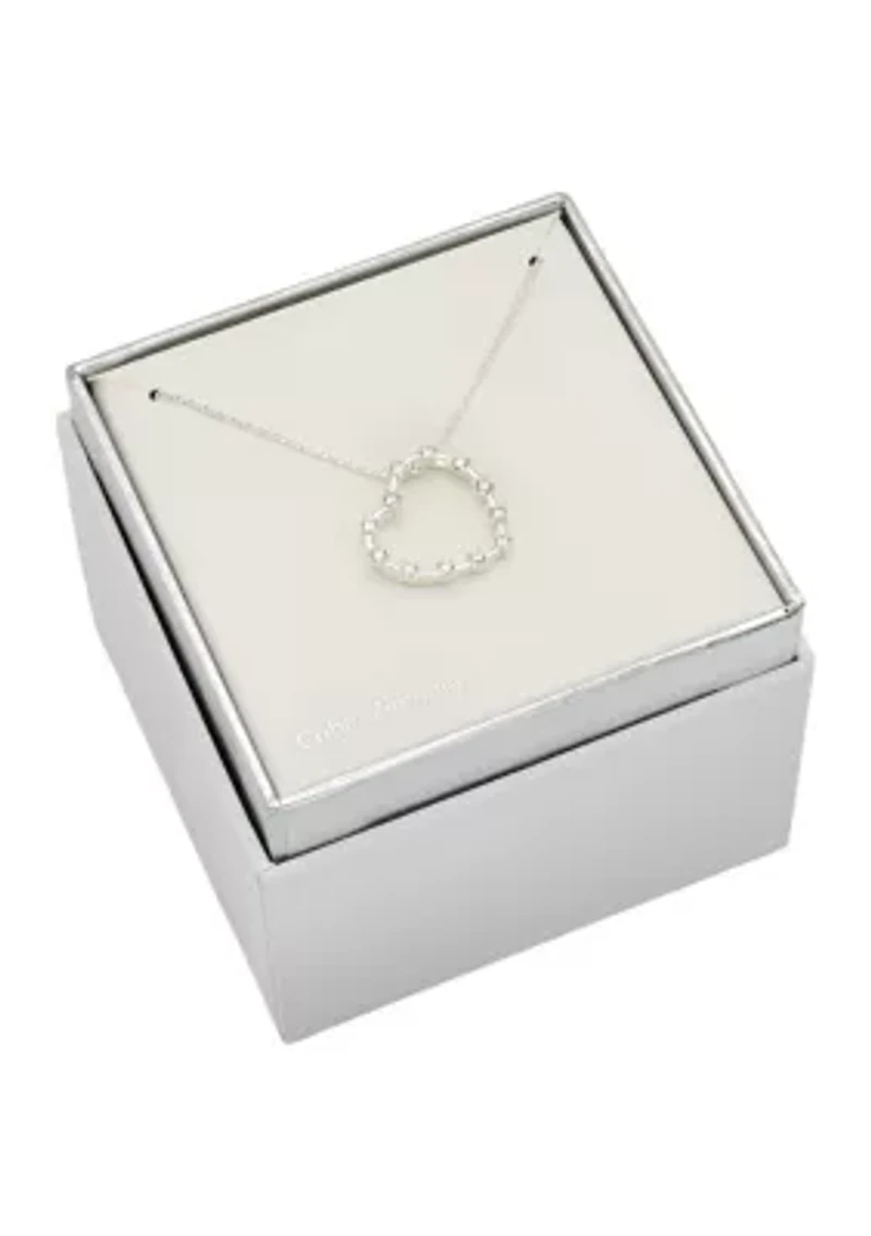 Silver Tone Cubic Zirconia Open Heart Pendant Necklace