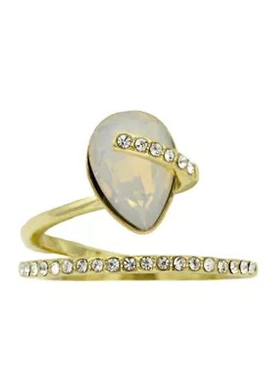 Gold Tone Opal Crystal Pavé Wrapped Band Ring