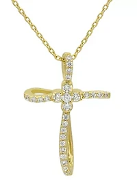Gold Tone CZ Pave Cross Pendant Necklace