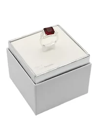 Lab Created Silver Tone Siam Emerald Cut Marquise Side Stone Cocktail Ring