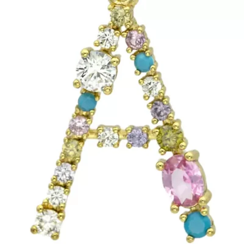 Lab Created Gold Tone Multi Cubic Zirconia Pavé Initial Necklace