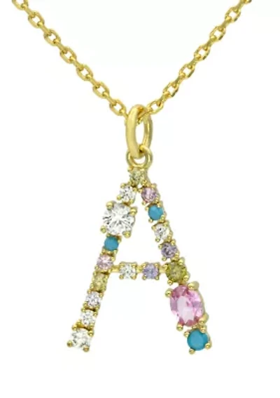 Lab Created Gold Tone Multi Cubic Zirconia Pavé Initial Necklace