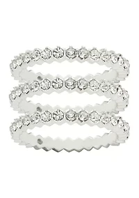 Silver Tone Cubic Zirconia Bezel Band Ring Set