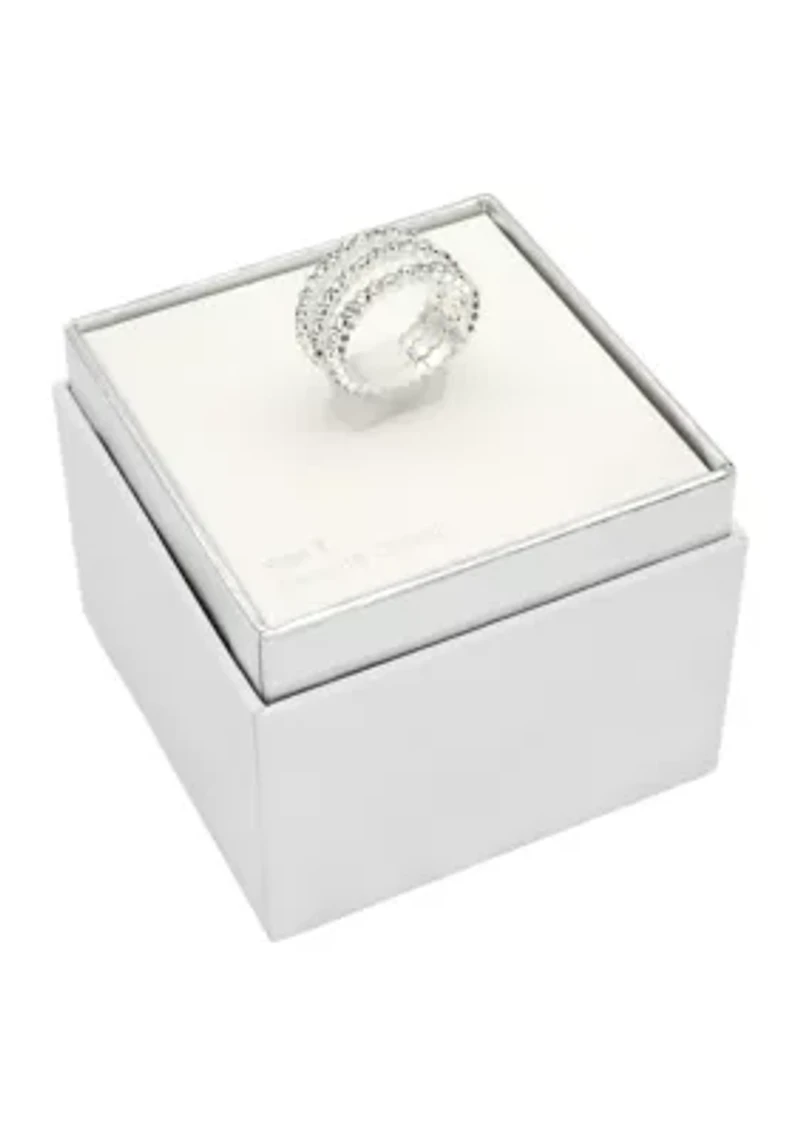 Silver Tone Cubic Zirconia Bezel Band Ring Set