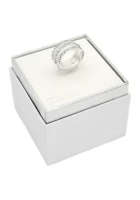Silver Tone Cubic Zirconia Bezel Band Ring Set
