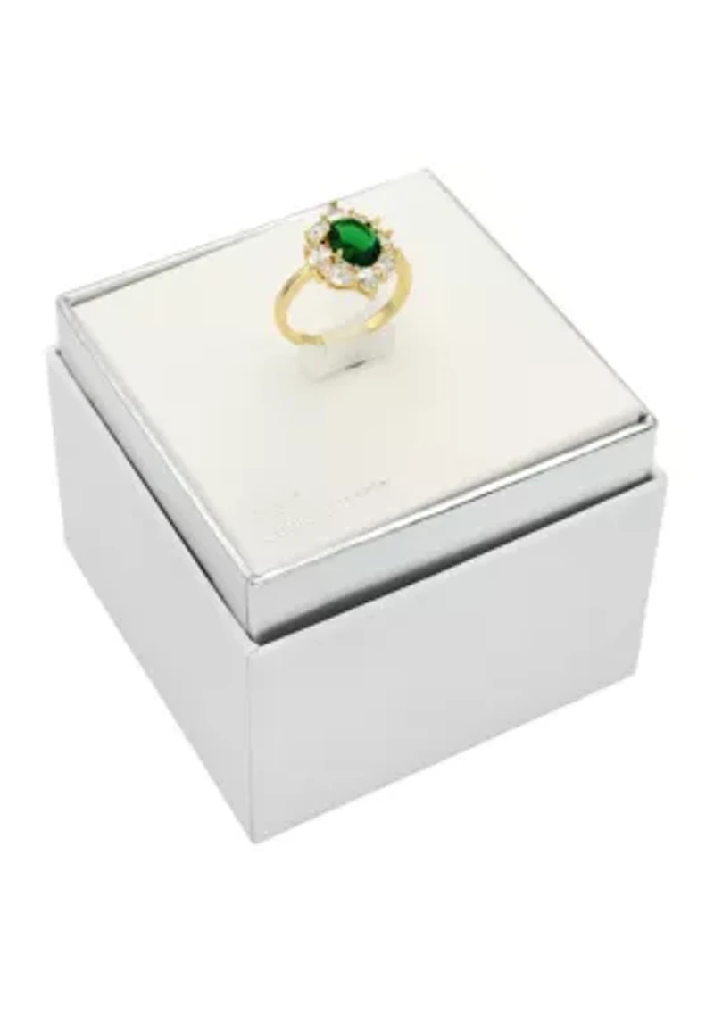 Gold Tone Emerald Oval Stone Cluster Band Ring