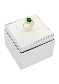 Gold Tone Emerald Oval Stone Cluster Band Ring