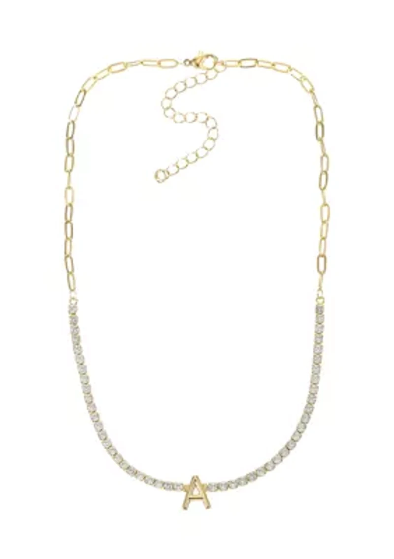 Lab Created Gold Tone Cubic Zirconia Initial Tennis Necklace