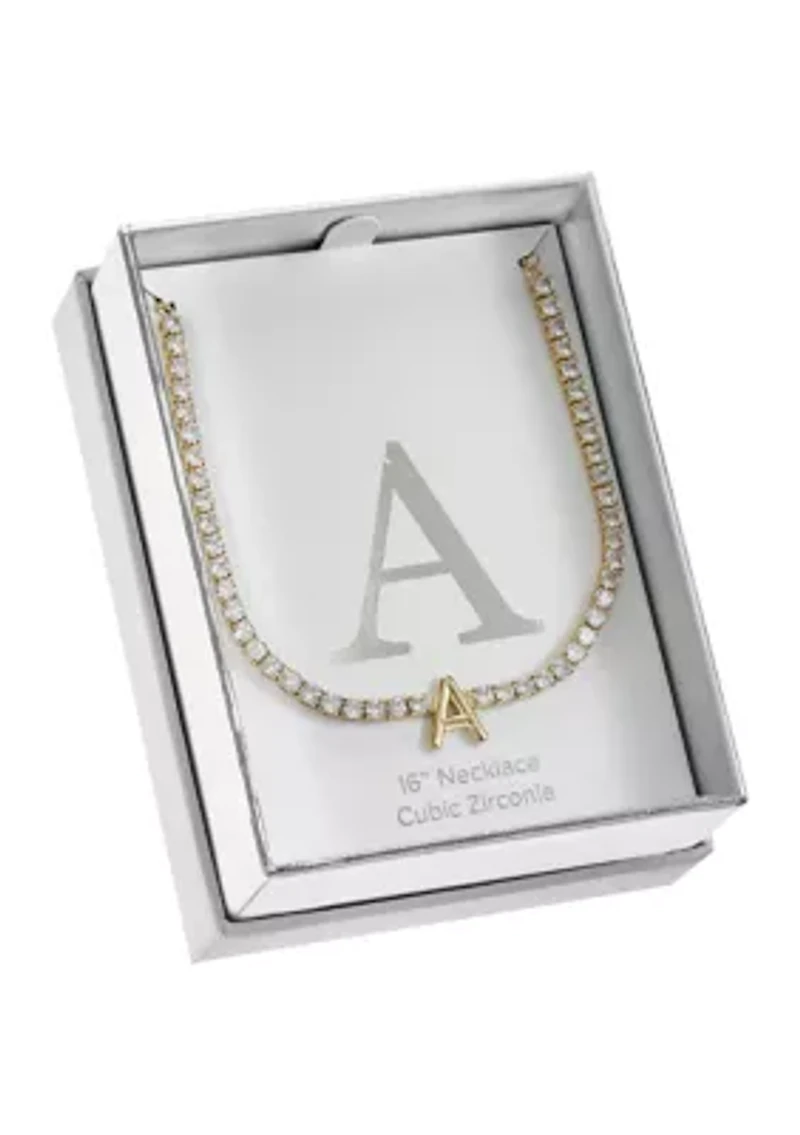 Lab Created Gold Tone Cubic Zirconia Initial Tennis Necklace