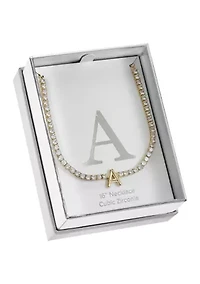 Lab Created Gold Tone Cubic Zirconia Initial Tennis Necklace