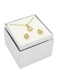 Gold Tone Champagne Pear Stone Cubic Zirconia Necklace and Earrings Set