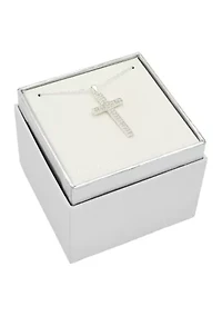 Lab Created Silver Tone Cubic Zirconia Pavé Cross Pendant Necklace