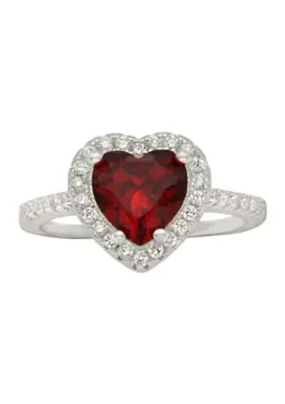 Silver Tone Siam Heart Halo Pavé Band Ring