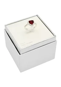 Silver Tone Siam Heart Halo Pavé Band Ring