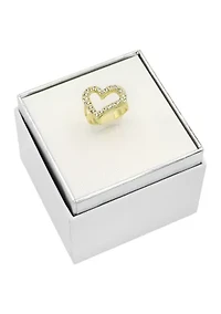 Gold Tone Pavé Cubic Zirconia Open Heart Ring