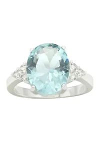 Silver Tone Round Aqua Crystal and Cubic Zirconia Ring
