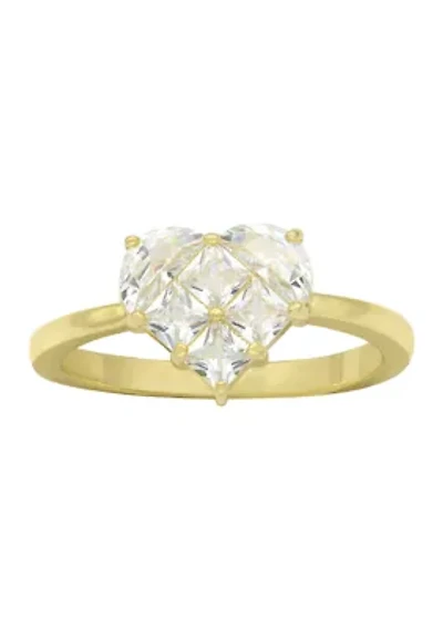 Gold Tone Square and Half Moon Cubic Zirconia Heart Ring