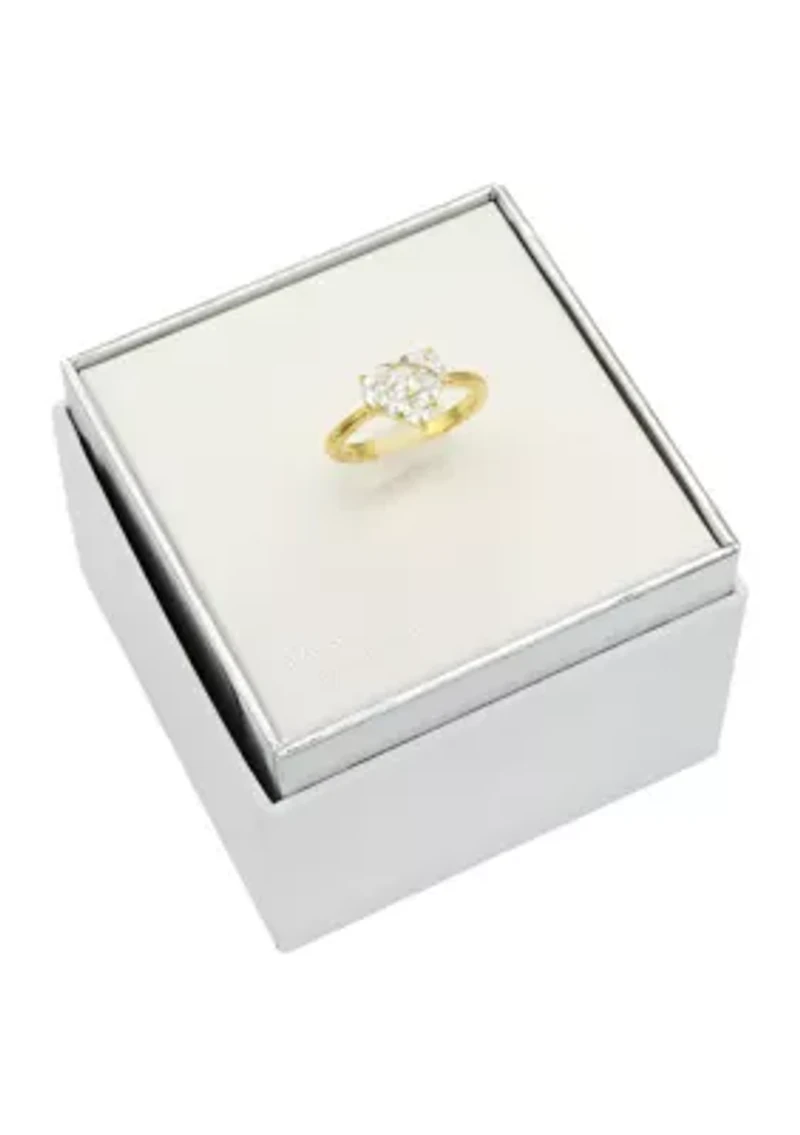 Gold Tone Square and Half Moon Cubic Zirconia Heart Ring