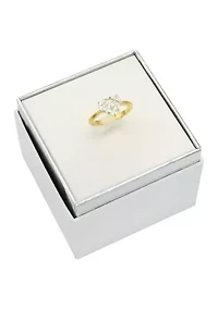 Gold Tone Square and Half Moon Cubic Zirconia Heart Ring