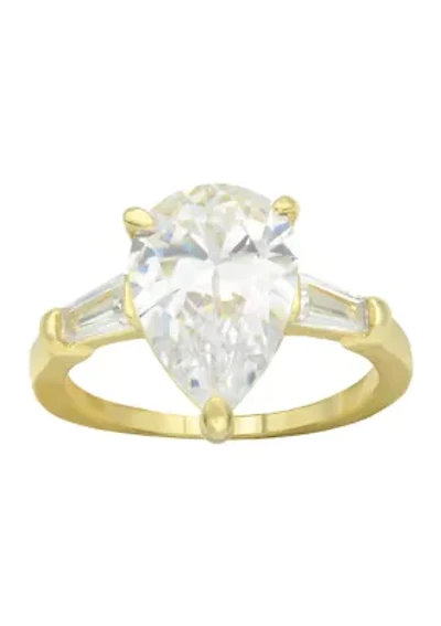 Gold Tone Pear Cubic Zirconia Ring
