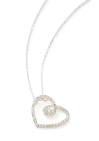 Silver Tone Cubic Zirconia Open Swirl Heart Pendant Necklace