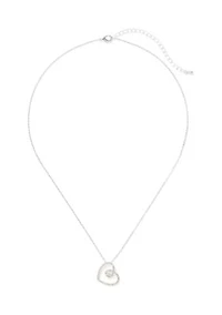 Silver Tone Cubic Zirconia Open Swirl Heart Pendant Necklace