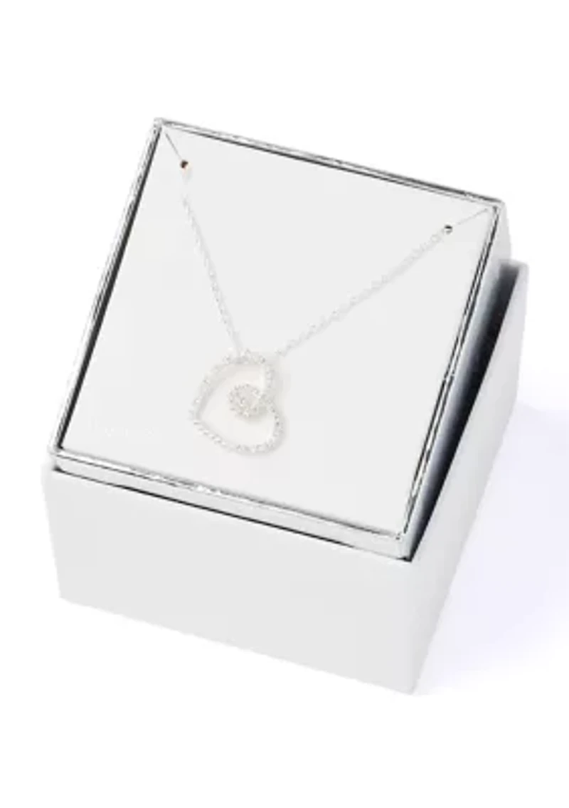 Silver Tone Cubic Zirconia Open Swirl Heart Pendant Necklace