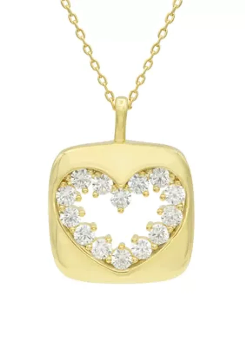 Lab Created Gold Tone CZ Heart Cutout Pendant Necklace