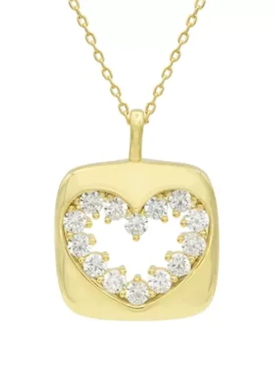 Lab Created Gold Tone CZ Heart Cutout Pendant Necklace