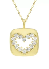 Lab Created Gold Tone CZ Heart Cutout Pendant Necklace