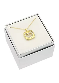 Lab Created Gold Tone CZ Heart Cutout Pendant Necklace