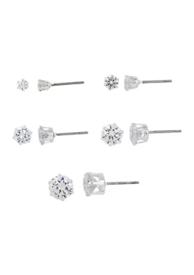 Lab Created Silver Tone CZ 5 Pack Stud Earring Set