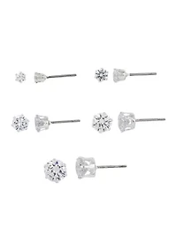 Lab Created Silver Tone CZ 5 Pack Stud Earring Set
