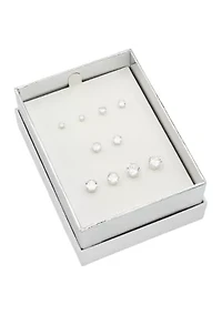 Lab Created Silver Tone CZ 5 Pack Stud Earring Set