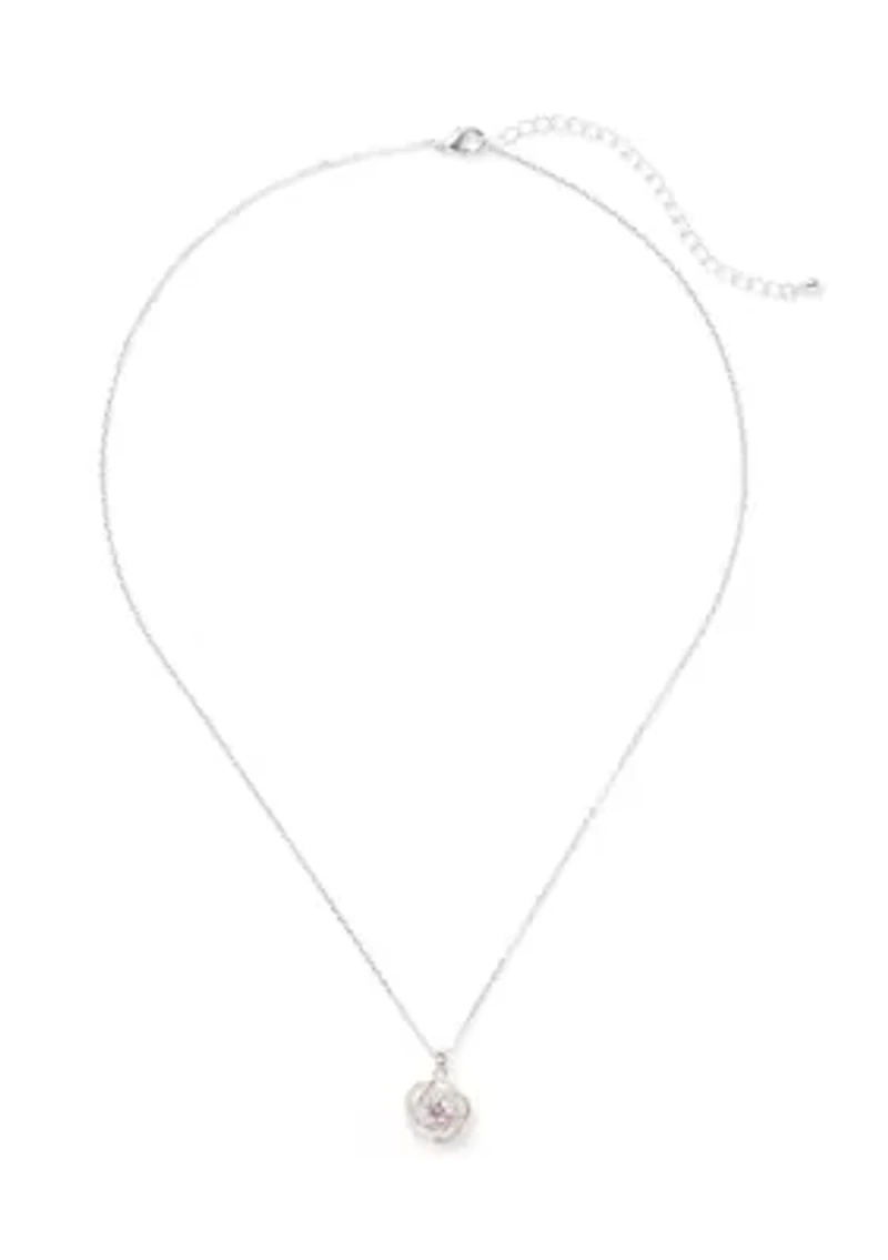 Silver Tone Cubic Zirconia and Crystal Love Knot Necklace and Earrings Set