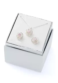 Silver Tone Cubic Zirconia and Crystal Love Knot Necklace and Earrings Set