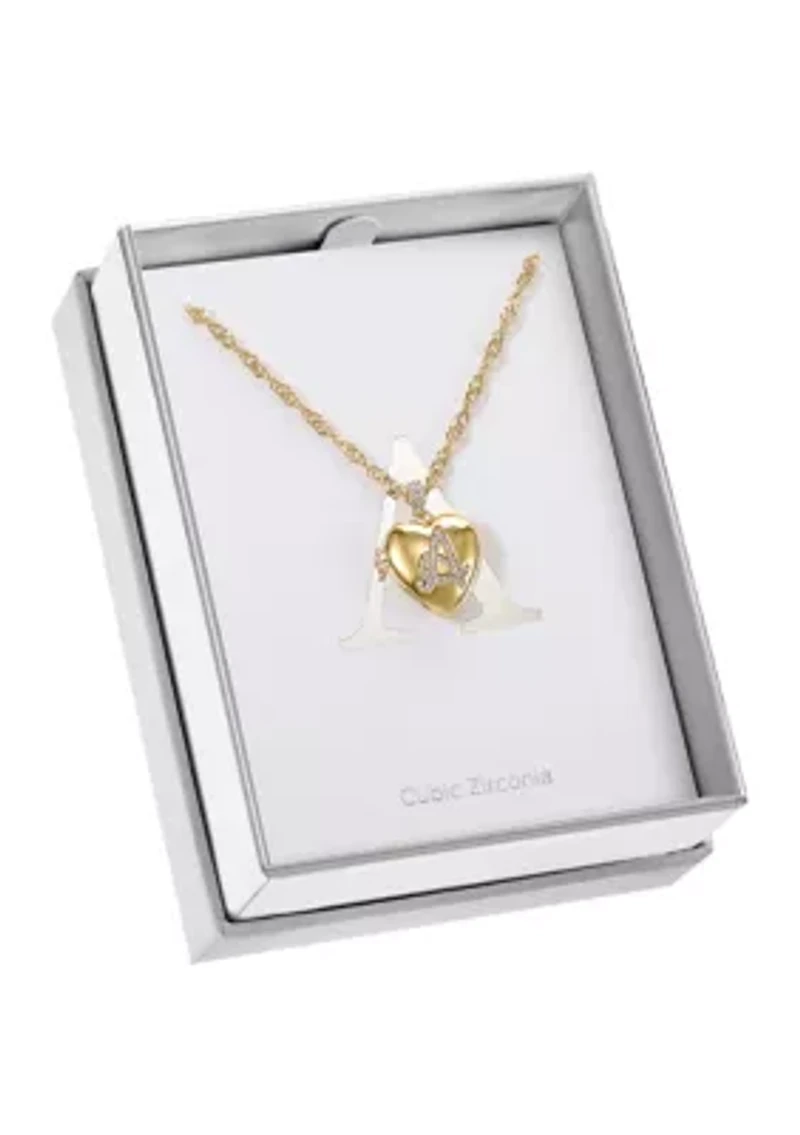 Gold Tone and Pavé Cubic Zirconia Initial Locket Pendant Necklace