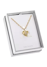 Gold Tone and Pavé Cubic Zirconia Initial Locket Pendant Necklace