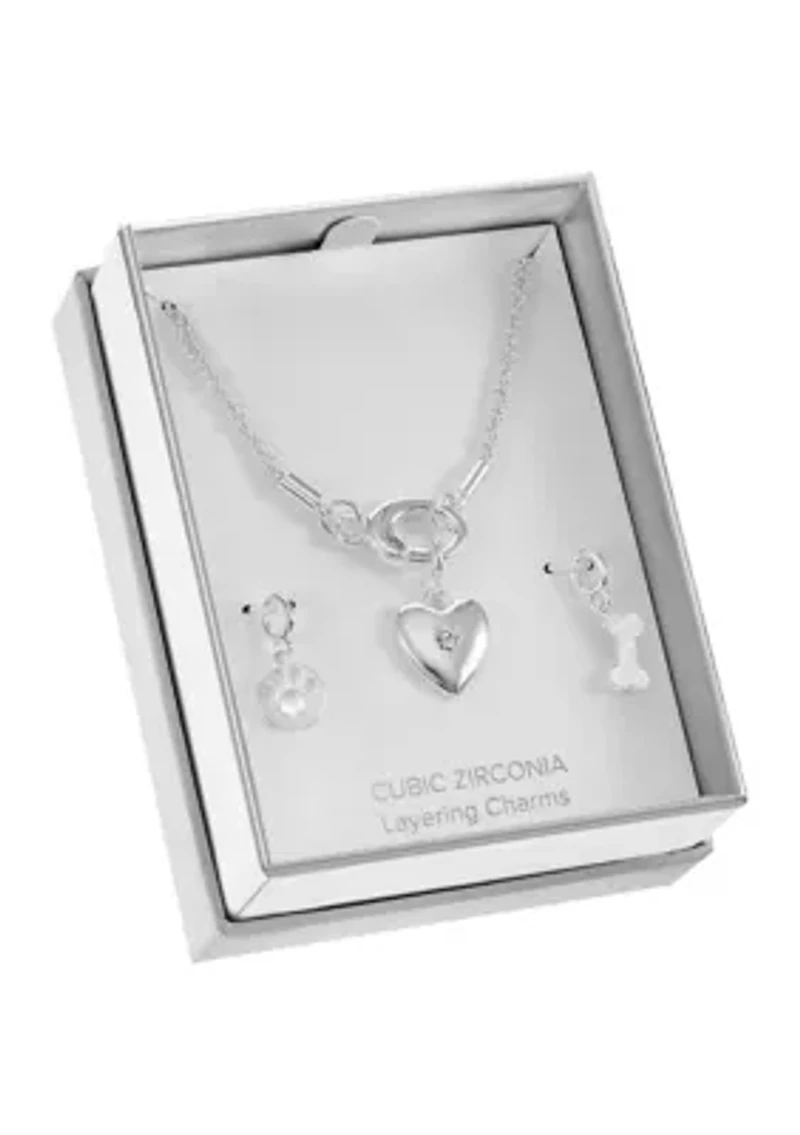 Silver Tone Carabiner Pet Themed Necklace with Interchangeable Charms Set