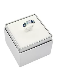 Lab Grown Silver Tone Band with Multi Blue Tonal Oval Stones Ring