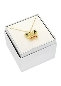 Lab Created Gold Tone Multi CZ & Crystal Marquise Stone Butterfly Pendant Necklace