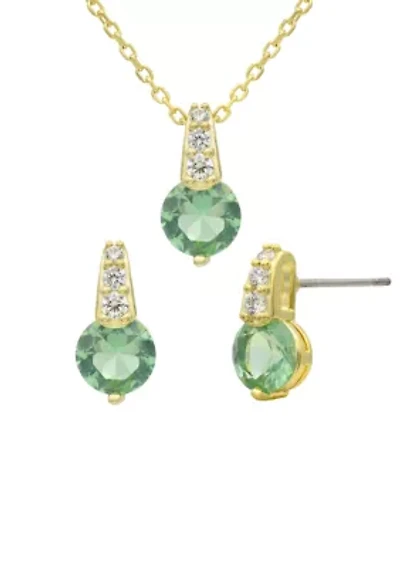 Lab Created Gold Tone Green Crystal and CZ Linear Drop Necklace and Earring Set